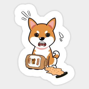 Cute orange Dog spilled a jar of peanut butter Sticker